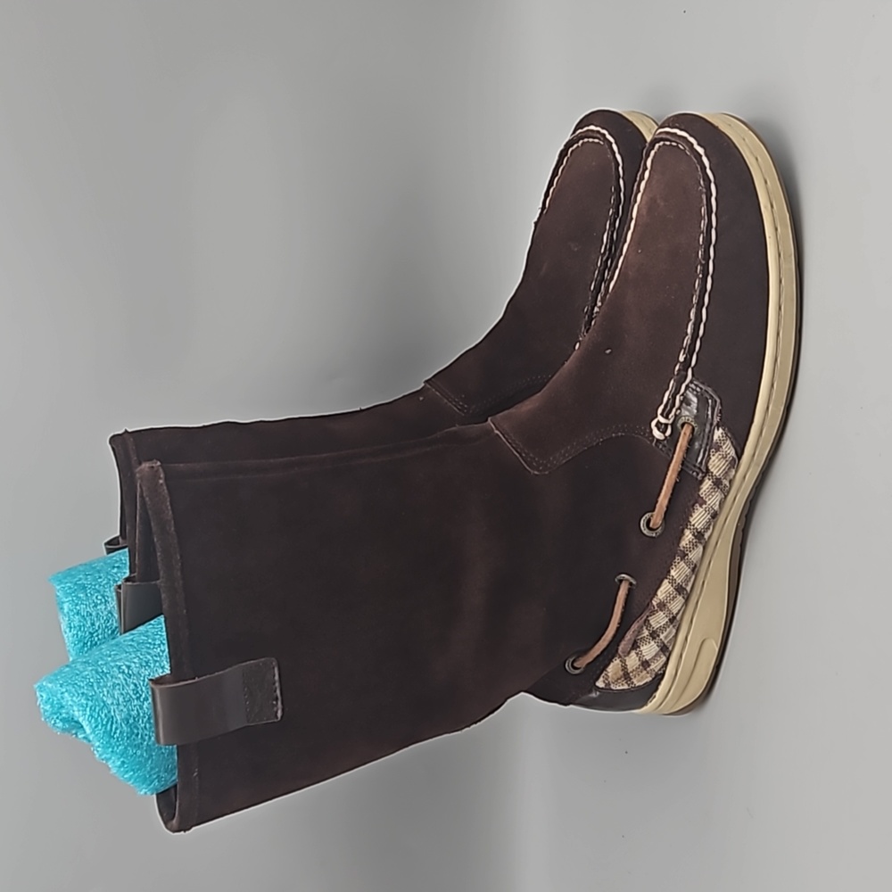 Sperry Top Sider Stitched Moc Toe Mid Calf Brown Suede Boots Women's 8.5
